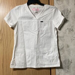 White Women's Short Sleeve V-Neck Scrub Top